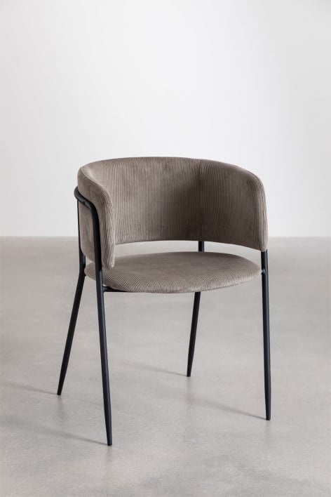 Pack of 2 Nalon upholstered dining chairs - Corduroy Light Grey Taupe