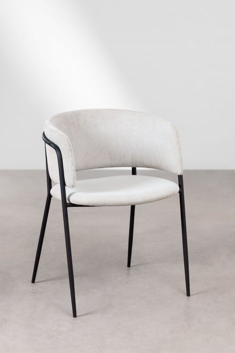 Pack of 2 Nalon upholstered dining chairs - Corduroy Beige Cream