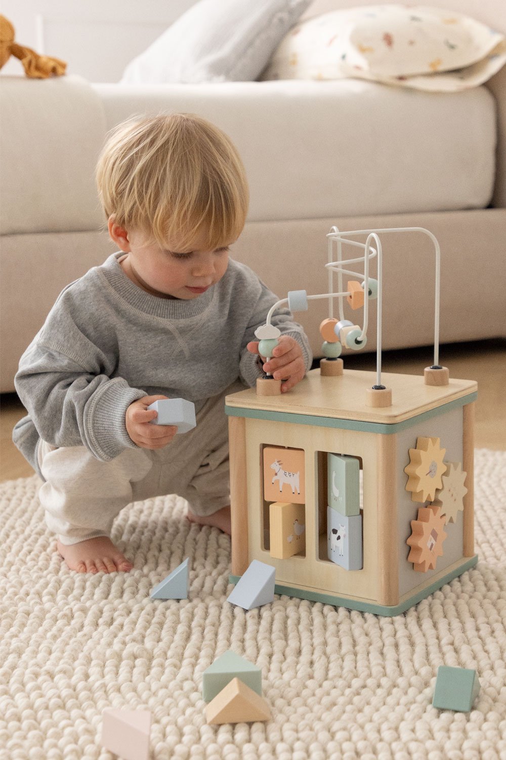 Small wooden activity cube on sale