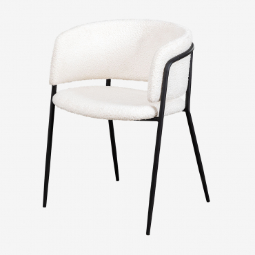 Nalon Upholstered Dining Chair Black & Teddy Fabric White & Teddy - Sklum