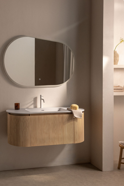 Suspended wooden bathroom furniture set with integrated Carsone sink