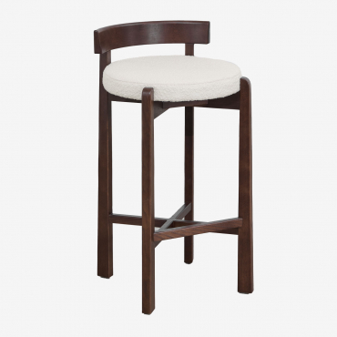 High Stool In Oak Wood And Manila Upholstery Natural Wood & ↑75 Cm & Fabric Off-white - Sklum