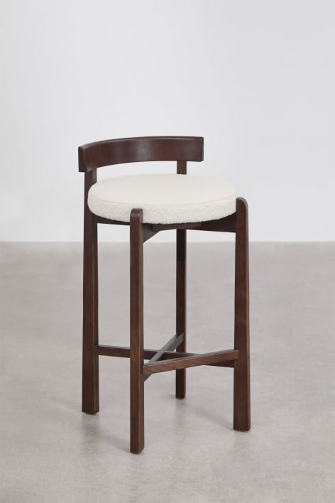 2-Pack high stools 75 cm in dark oak wood and white bouclé fabric Manila