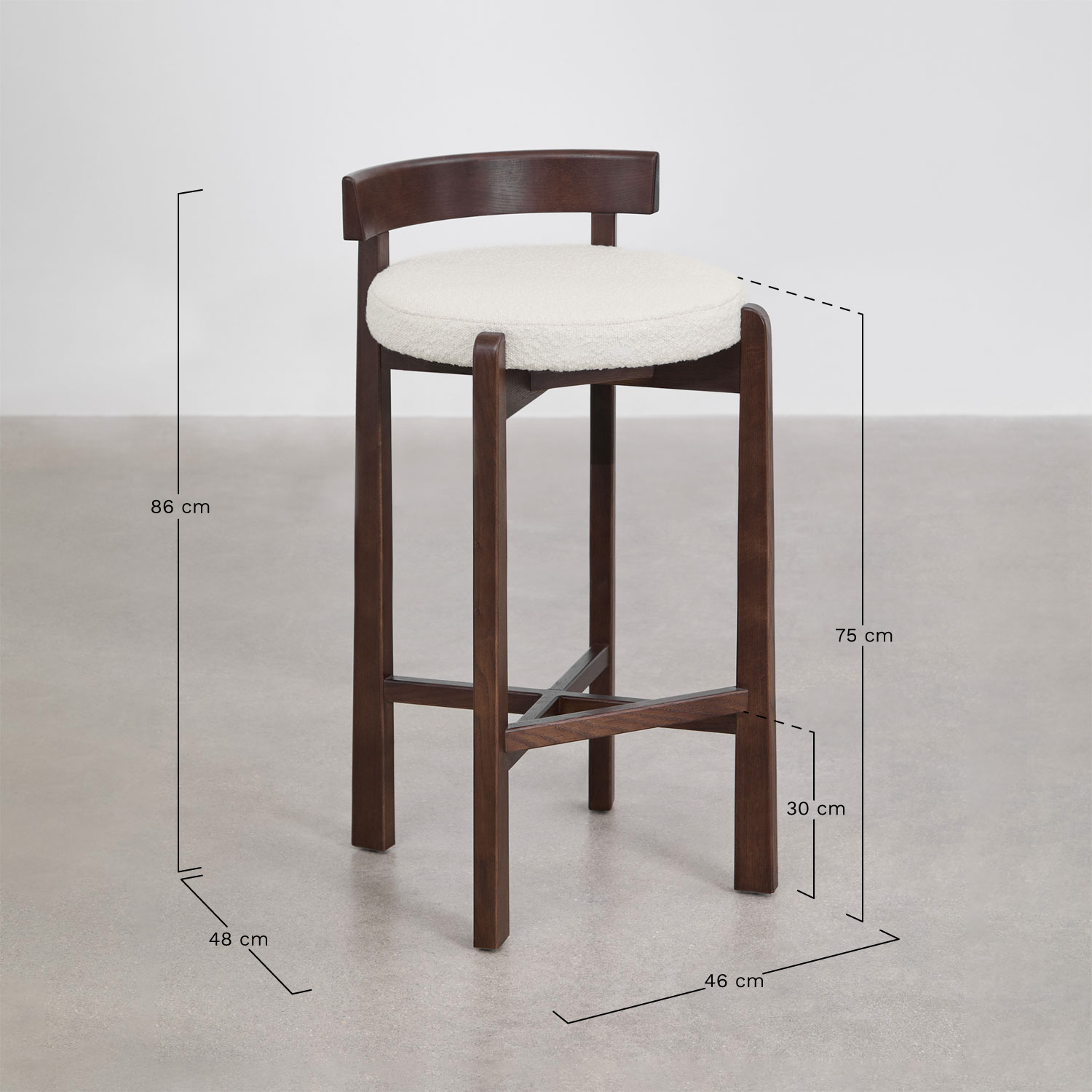 Pack of 2 high stools in oak wood and Manila upholstery, medidas