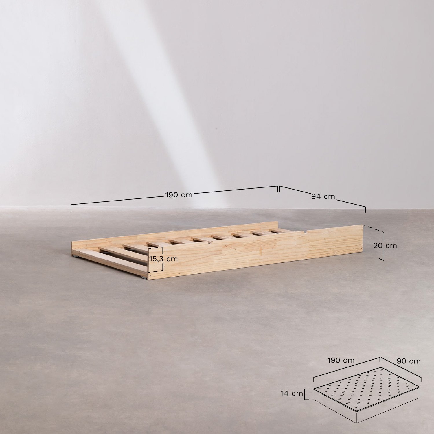 Kelly Kids wooden bed for 90 cm mattress, medidas