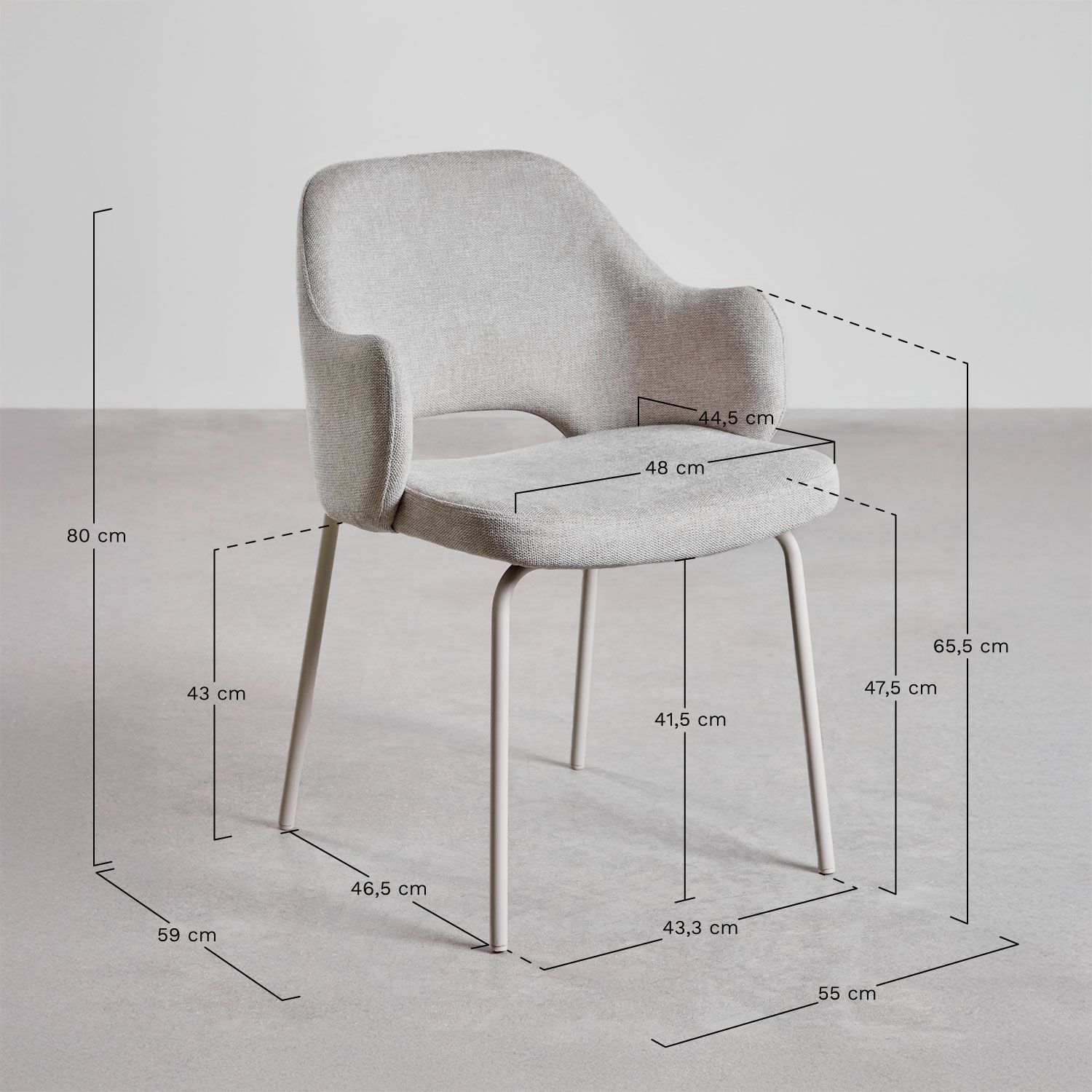 Gemma upholstered dining chair with armrests, medidas