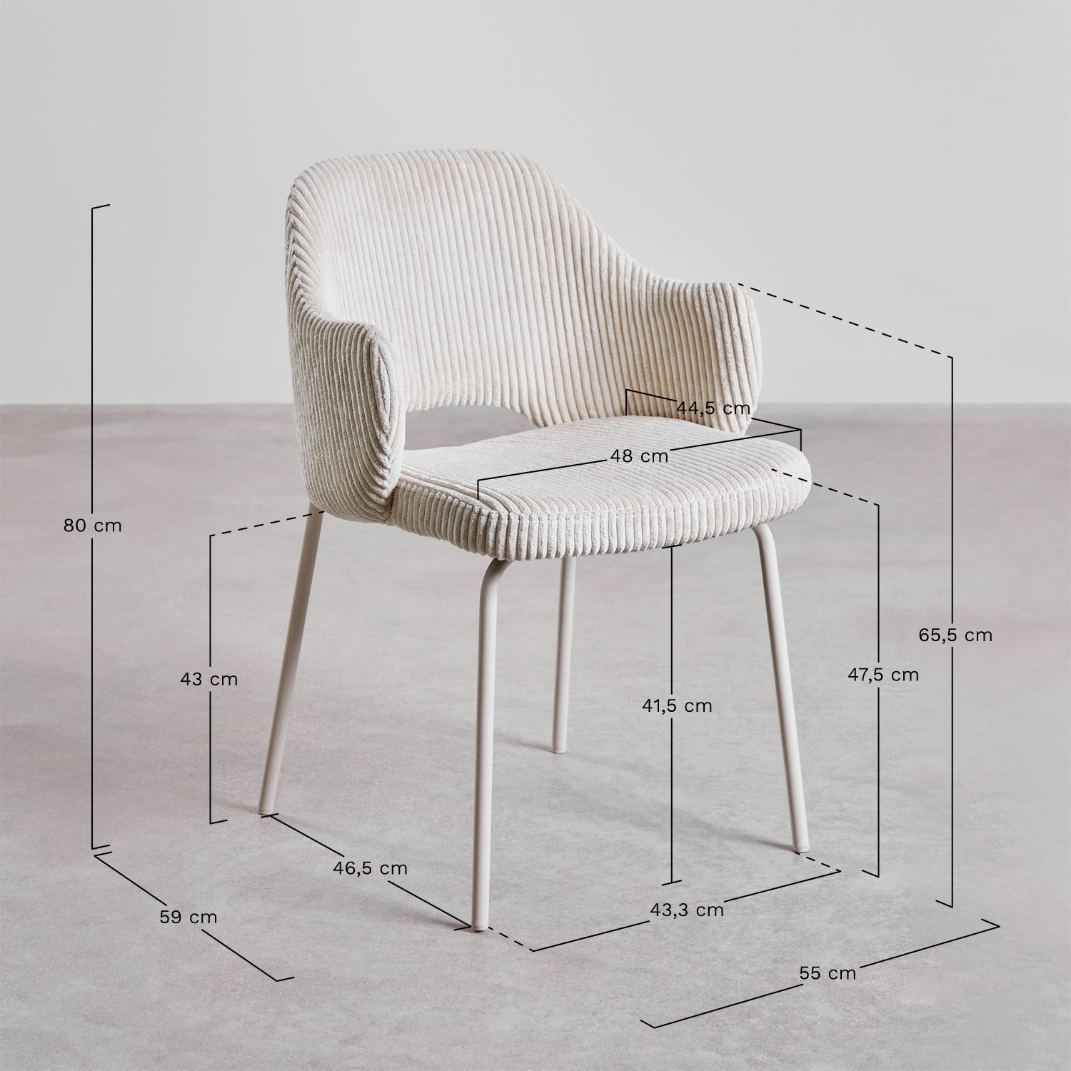 Pack of 2 Gemma upholstered dining chairs with armrests, medidas