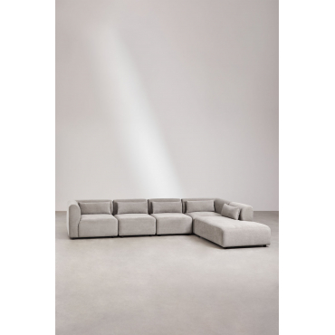 Fogler 5-piece Modular Sofa With Right Chaise Corduroy Light Grey Taupe - Sklum