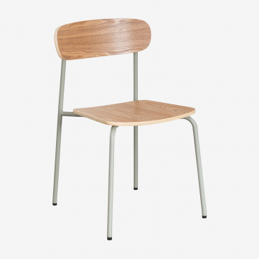 Wilpier Stackable Dining Chair In Iron And Wood Green Khaki & Natural Wood - Sklum