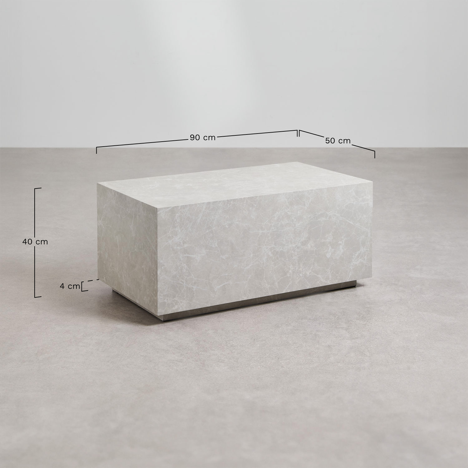 Rectangular coffee table in MDF (90x50 cm) Aria, medidas