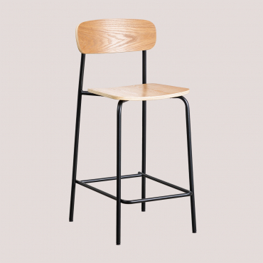 Pack Of 2 Stackable High Stools 65cm In Iron And Wood Wilpier Black & Natural Wood - Sklum