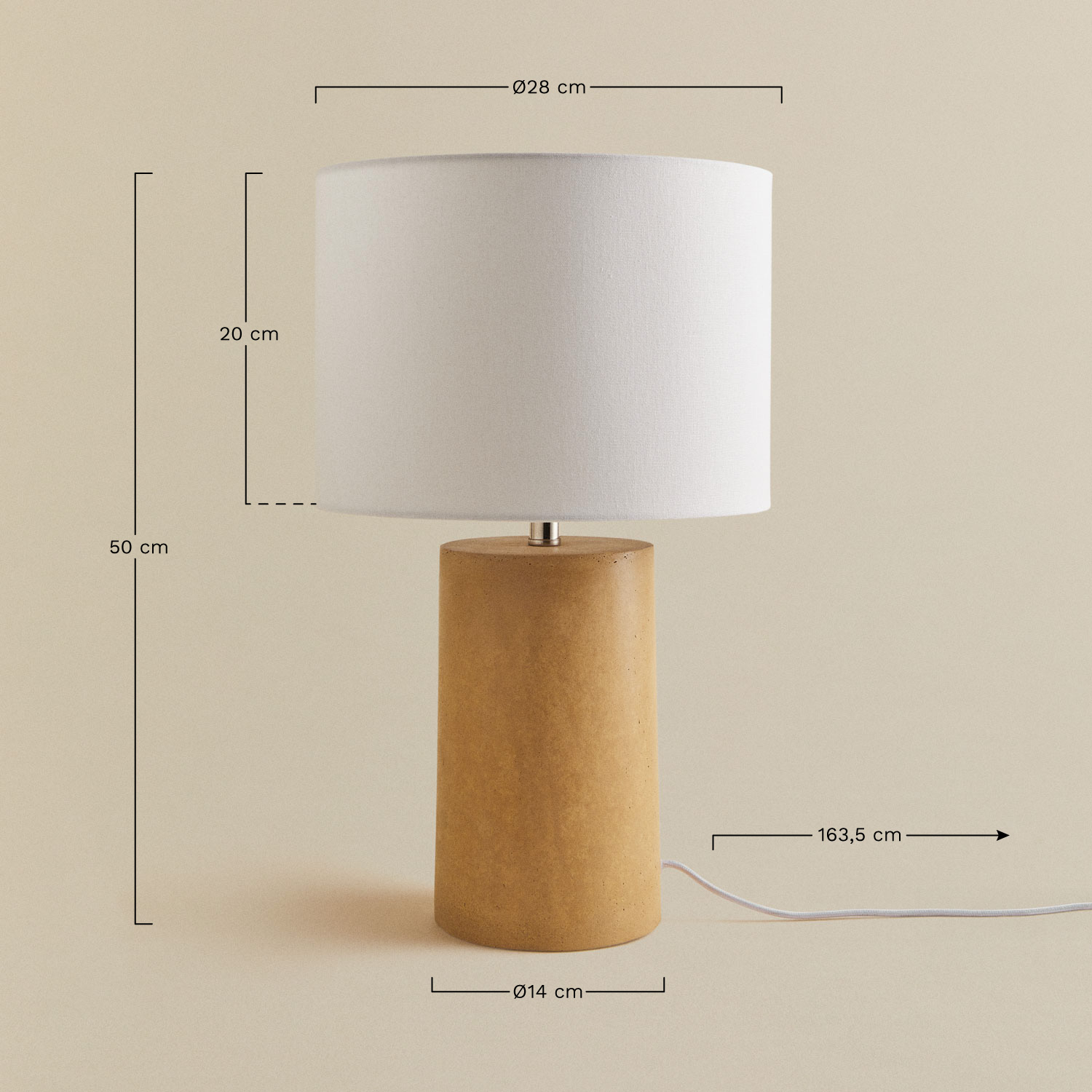 Dianta linen and fiberglass table lamp, medidas