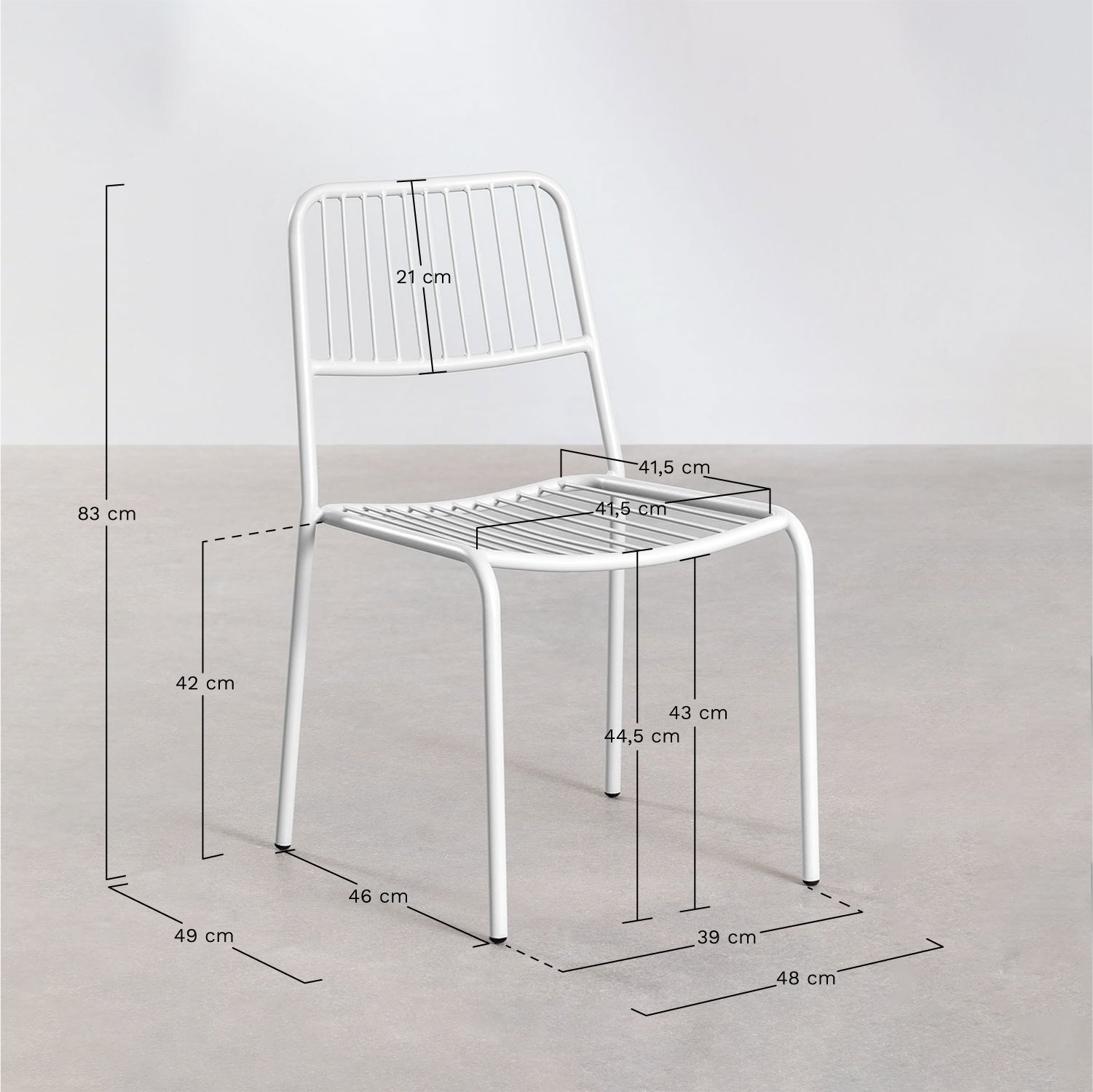 Elton stackable steel dining chair, medidas