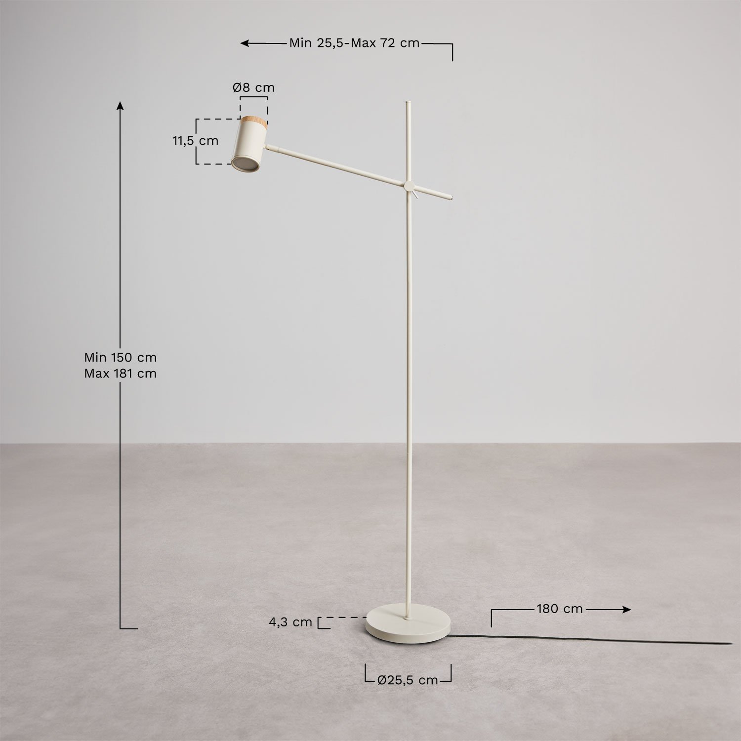 Adjustable floor lamp in iron Amaranto, medidas