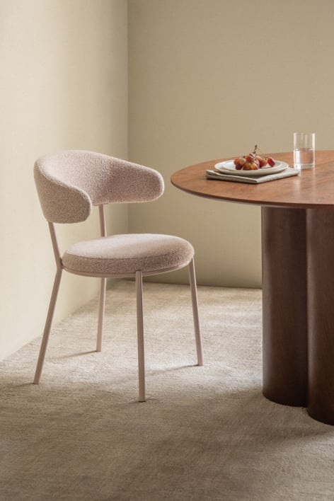Verilo bouclé fabric dining chair - Bouclé Pink