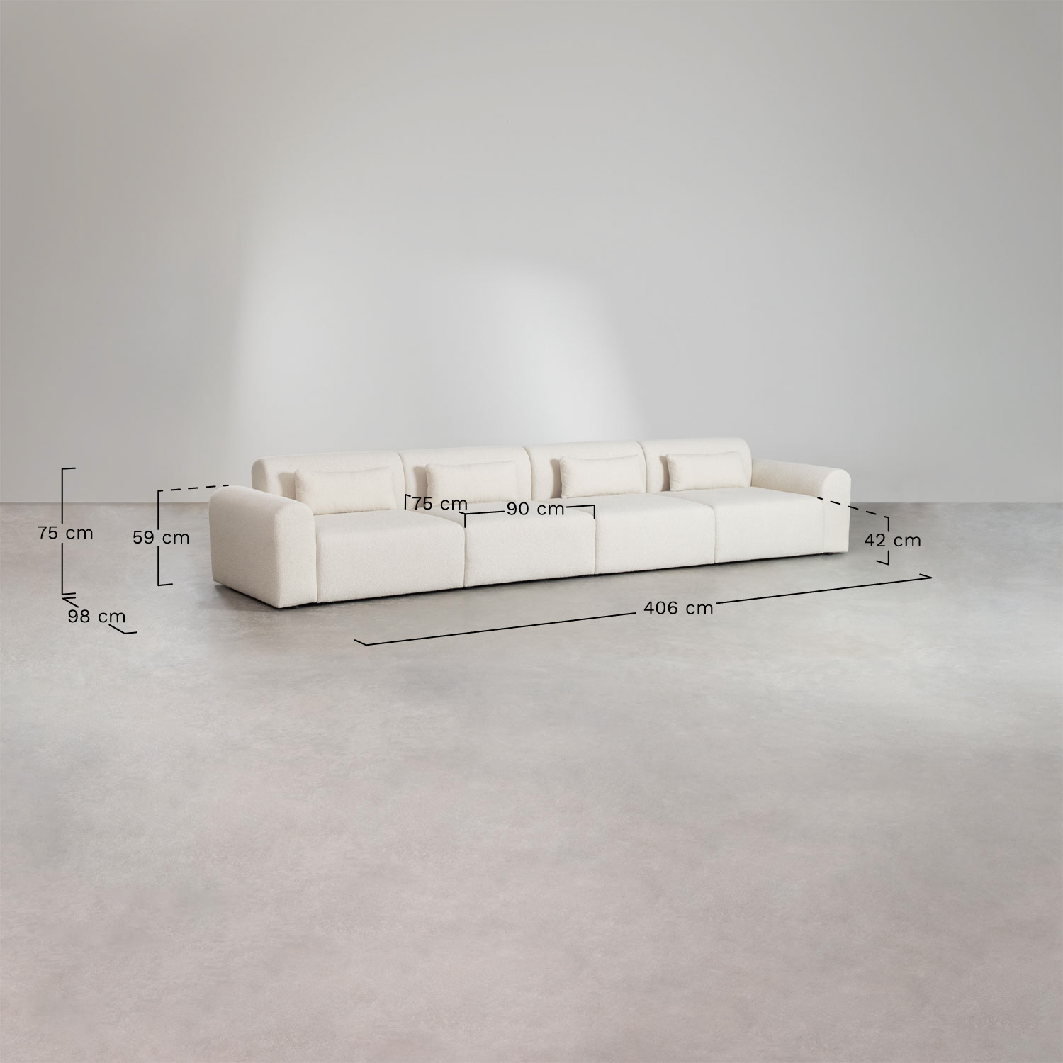4-piece modular sofa in Borjan sheepskin, medidas
