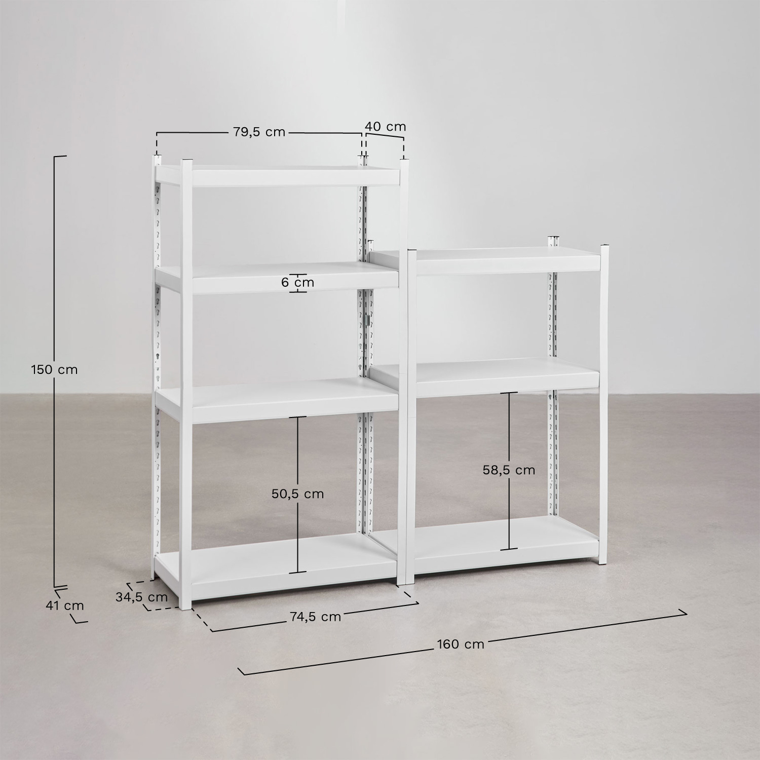 Set of 2 steel shelves (150-120x80 cm) Crenzi, medidas