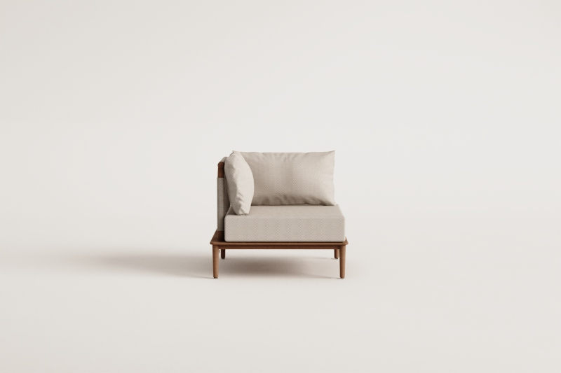Corner module for a modular garden sofa in Giulia acacia wood