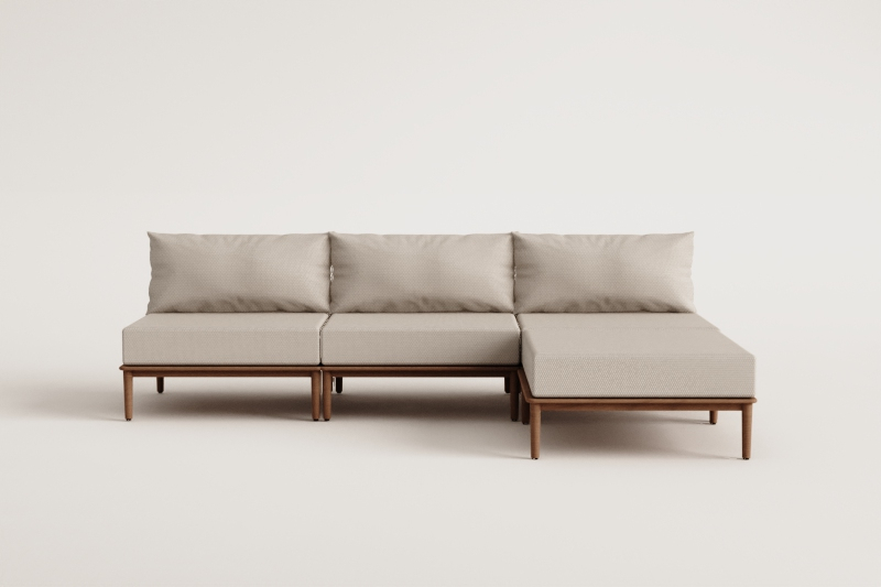 3-piece modular garden sofa and pouf in acacia wood Giulia