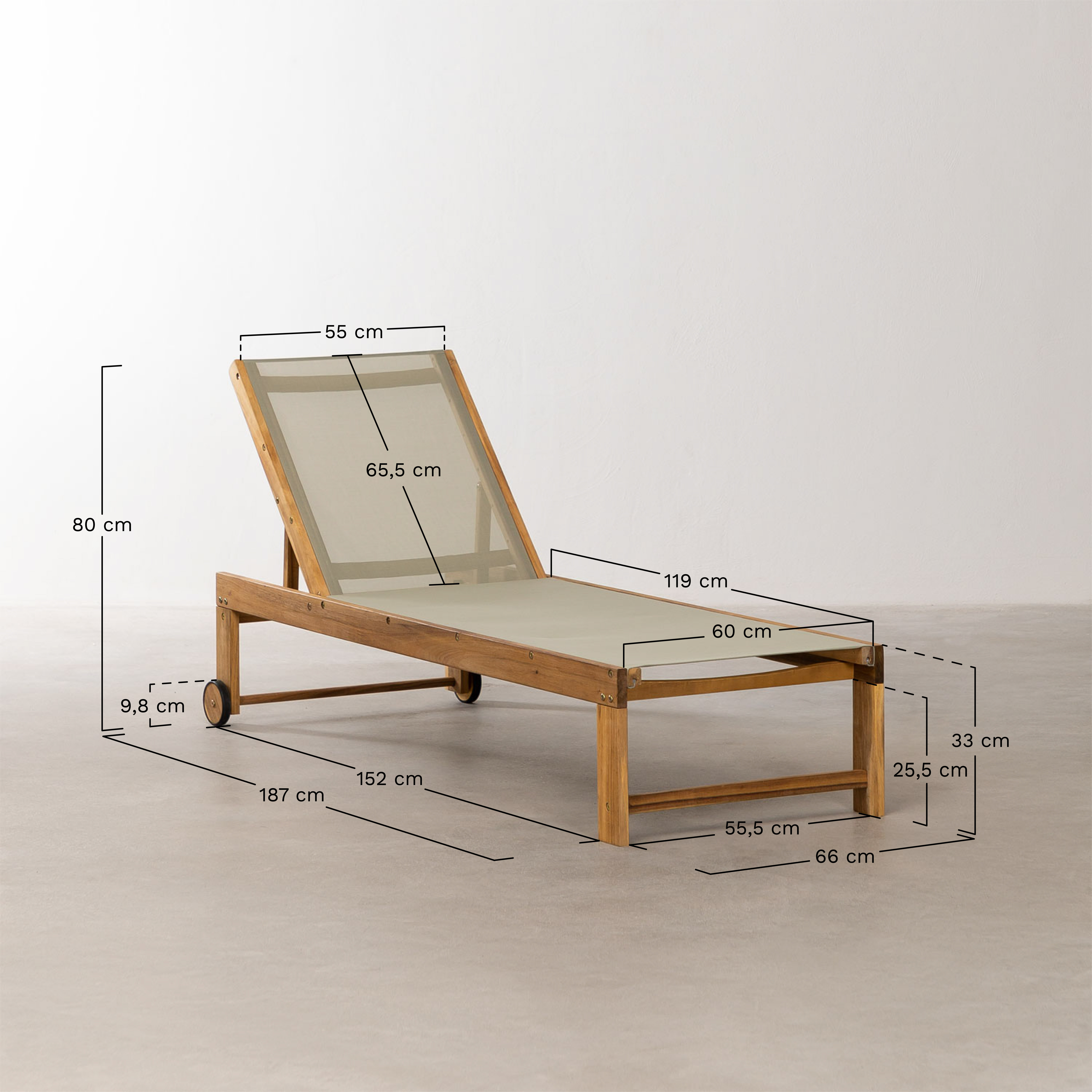 Pack of 2 reclining wooden sun loungers Valerys, medidas