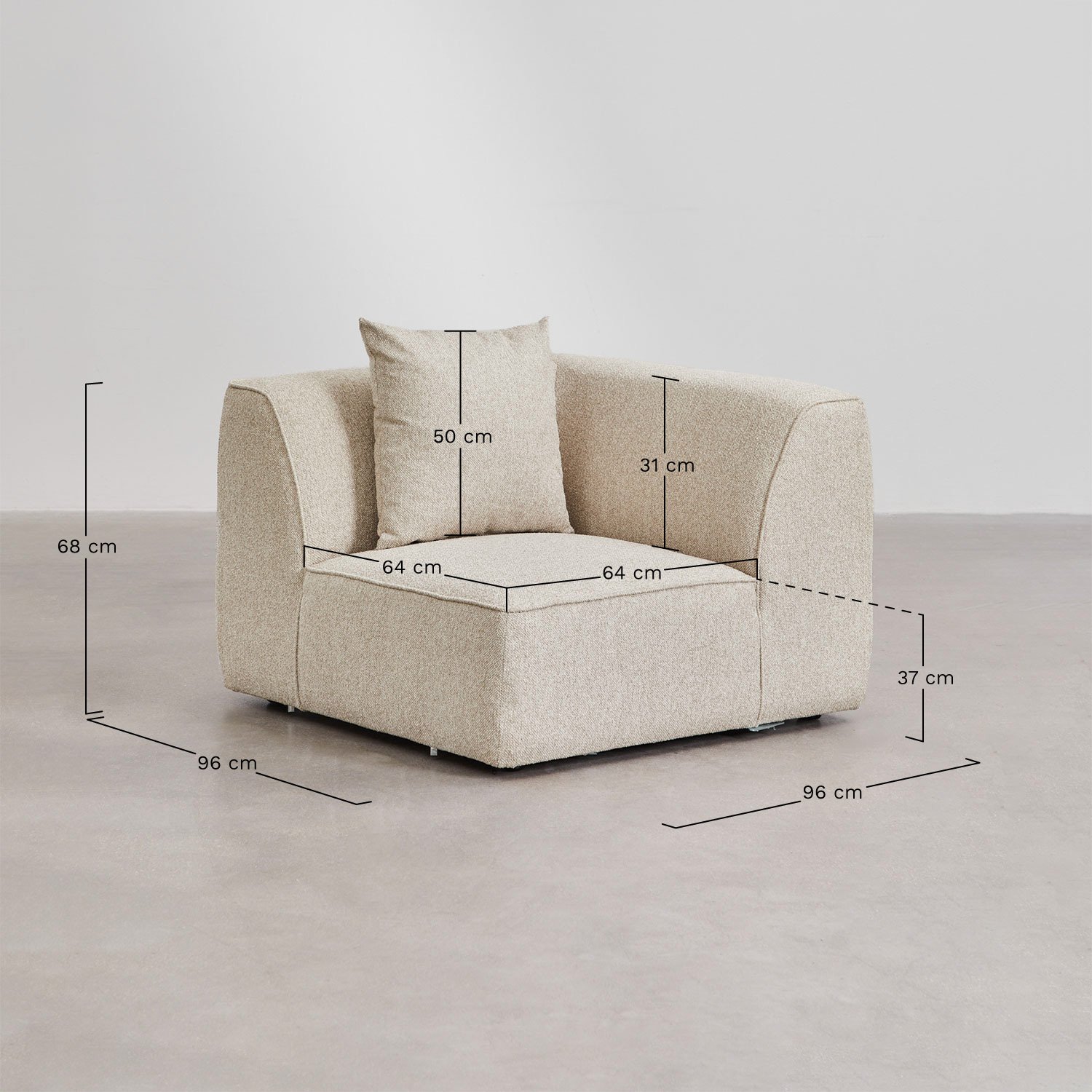 Corner module for Cardea upholstered modular sofa, medidas
