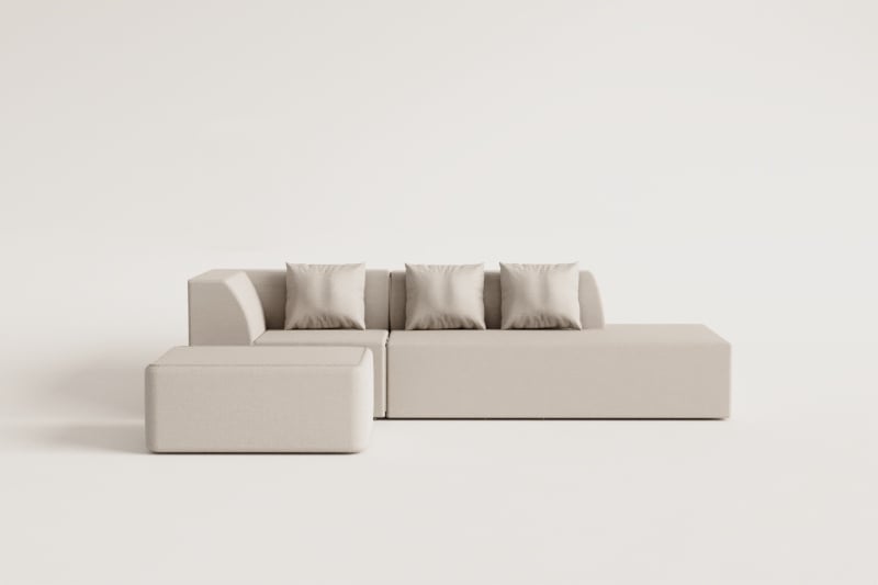 2-piece modular corner sofa with right-hand divan and pouf in Cardea bouclé fabric