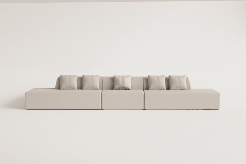 3-piece modular sofa with double chaise in Cardea bouclé fabric