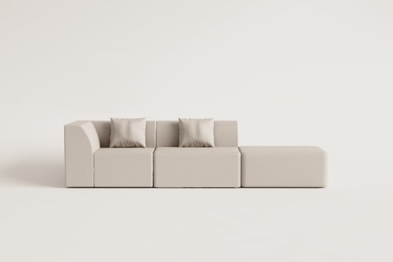 2-piece modular corner sofa with ottoman in bouclé fabric Cardea