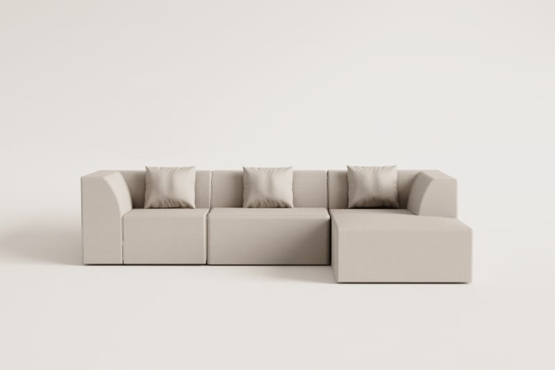 3-piece modular sofa with chaise longue on the right in Cardea bouclé fabric