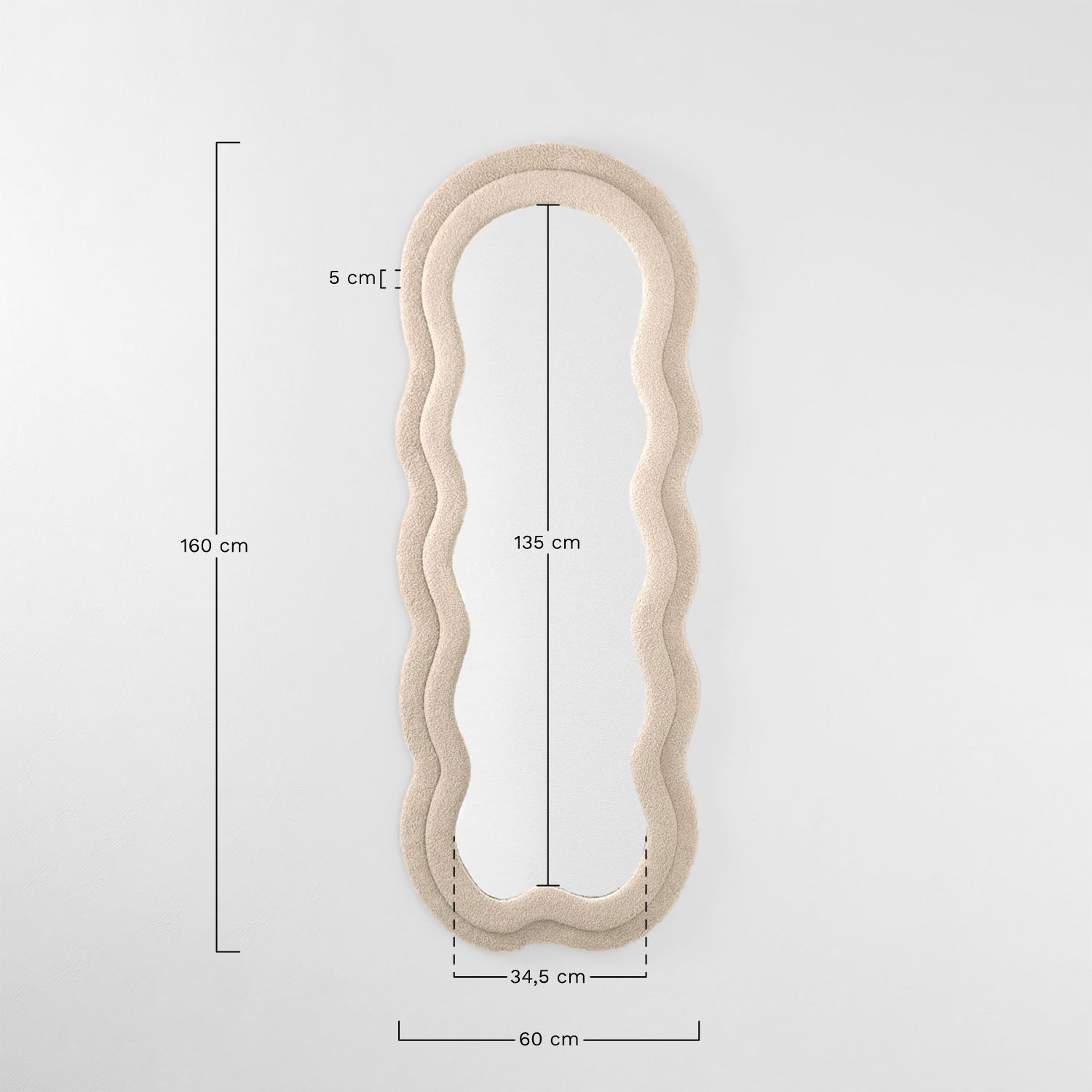 Upholstered wall mirror 60x160 cm Evelyn, medidas