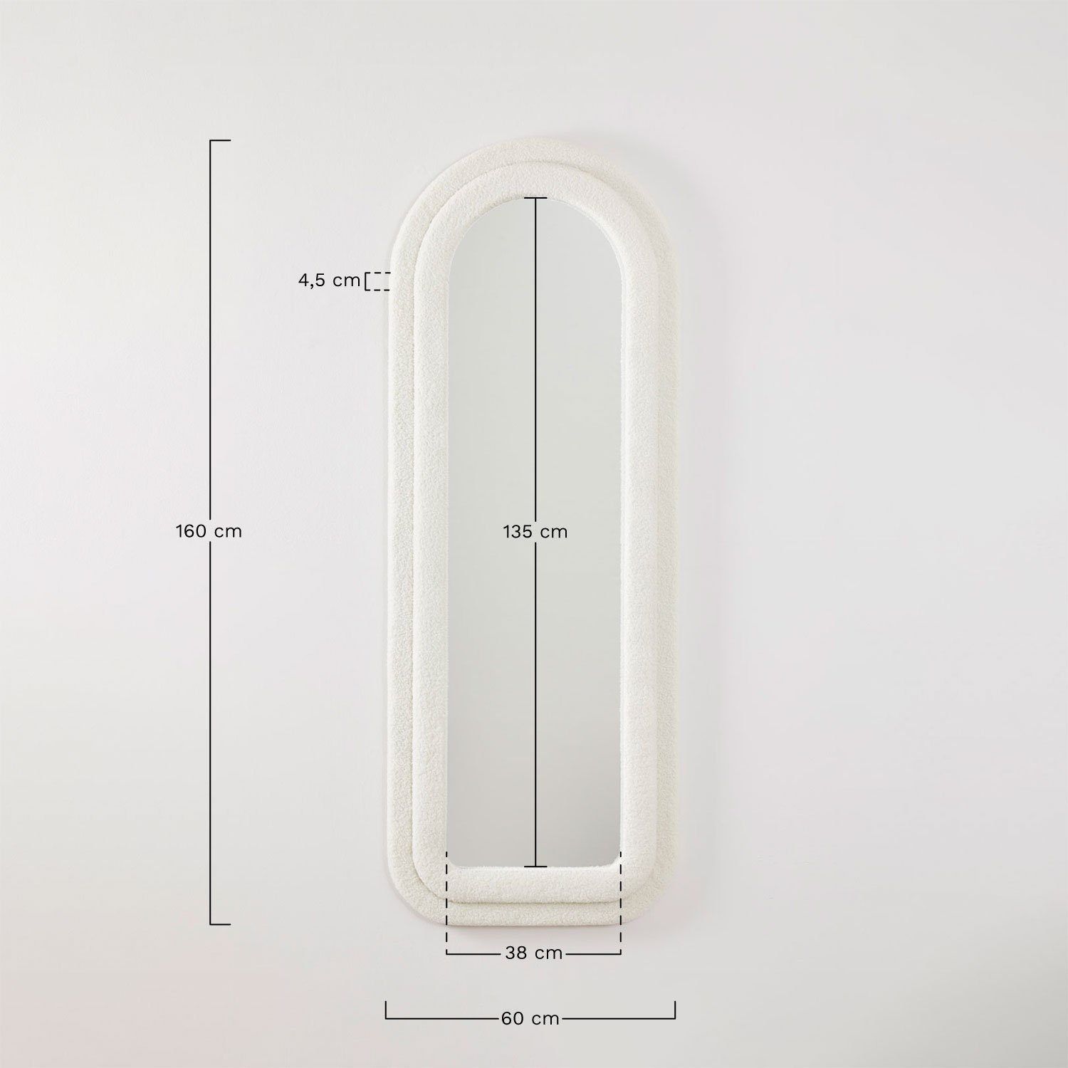 Sheepskin wall mirror 60x160 cm Ilai, medidas
