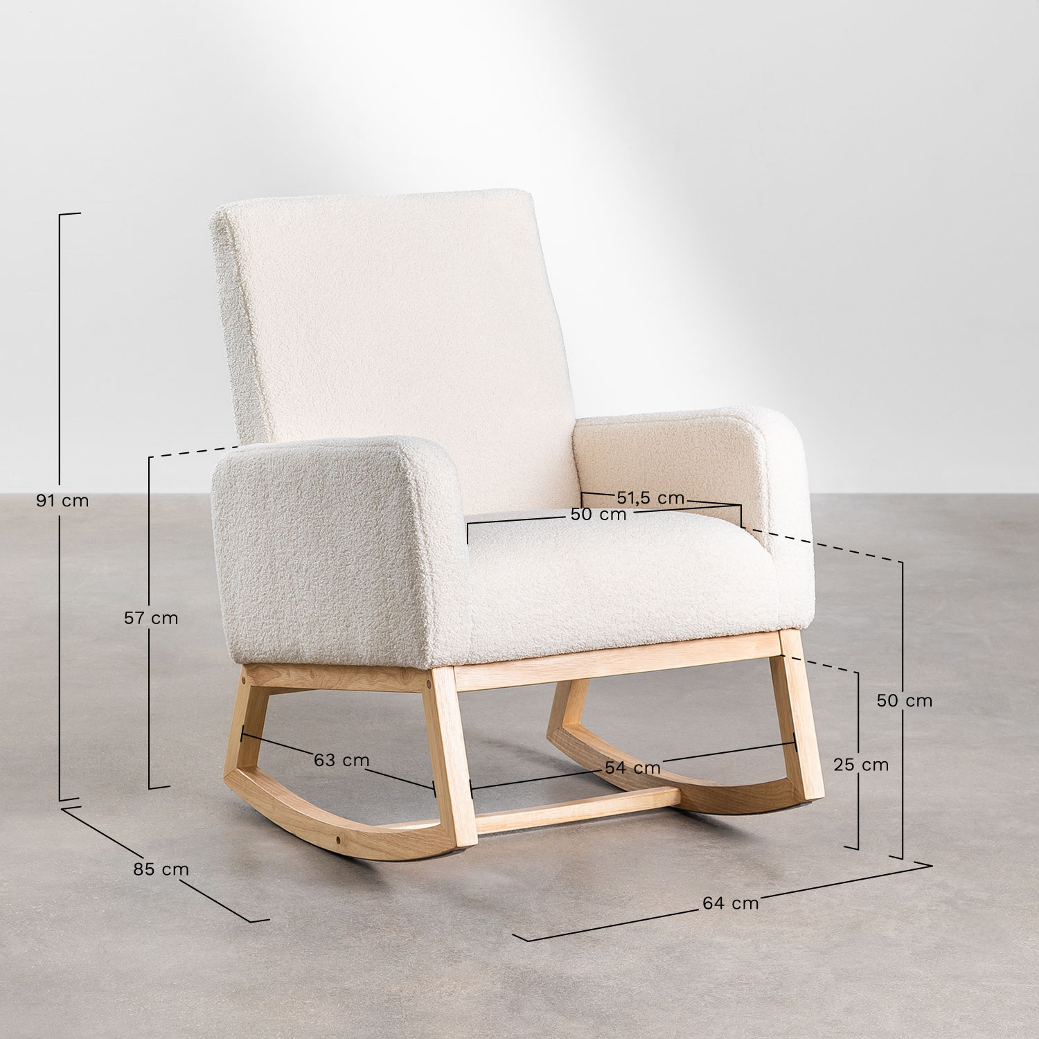 Pack of 2 Abigray upholstered rocking chairs, medidas