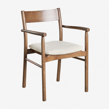 Dining Chair In Oak Wood And Bouclé Mara Signature Dark Brown Wood - Sklum