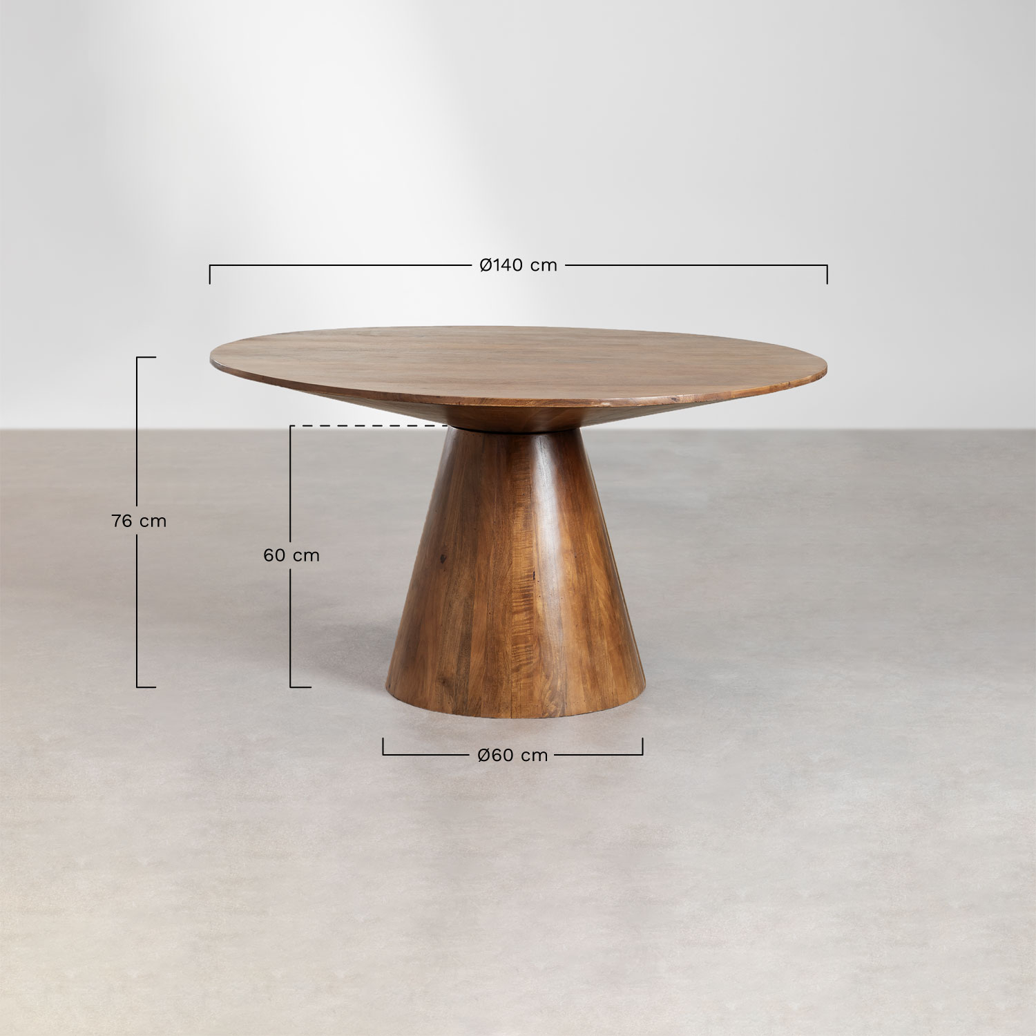 Weymar round mango wood dining table, medidas