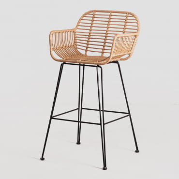 Pack Of 4 Eska Synthetic Rattan High Garden Stools Black & ↑75 Cm - Sklum