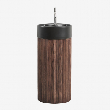 Bathroom Furniture Set In Wood With Integrated Ceramic Washbasin Maude Dark Brown Wood & Mirrorless & Brass ↑20 Cm With Drain Valve - Sklum
