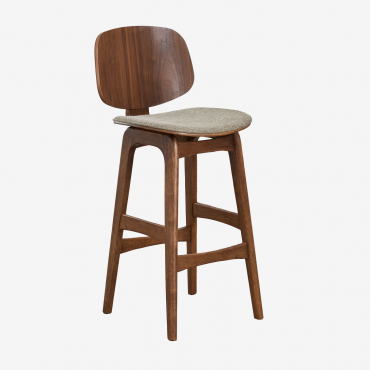 High Stool In Wood And Upholstered Canada Dark Brown Wood & ↑65 Cm & Mocha Brown Fabric - Sklum