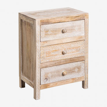 Pack Of 2 Rectangular Nightstands 45x35 Cm In Bakam Mango Wood Vintage White Wood - Sklum