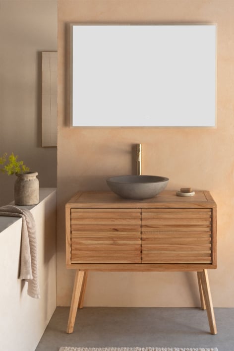 Deleyna 90x45 cm wooden bathroom furniture set - Natural Wood