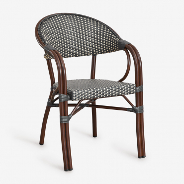 Brielle Bistro Stackable Dining Chair With Armrests In Aluminum Grey Graphite - Gardenia White - Sklum