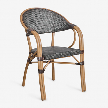 Brielle Bistro Classic Stackable Dining Chair With Armrests In Textilene And Aluminum Brown Coffee - Sklum