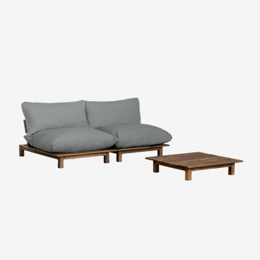 Living Room Set With 2-piece Modular Reclining Sofa And Coffee Table In Brina Acacia Wood Grey Anthracite - Sklum