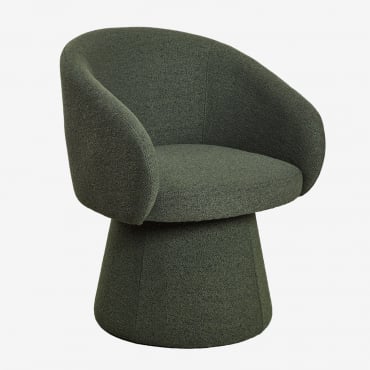 Flavian Upholstered Swivel Dining Chair With Armrests Army Green Bouclé - Sklum