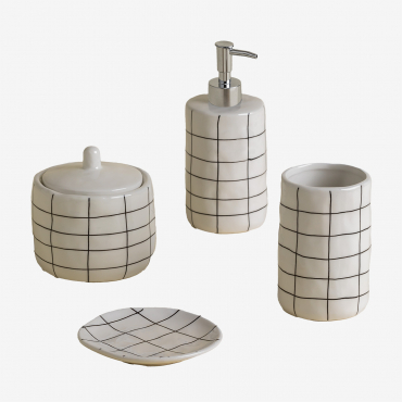 Yolven Stoneware Bathroom Set Grey Brass - Sklum