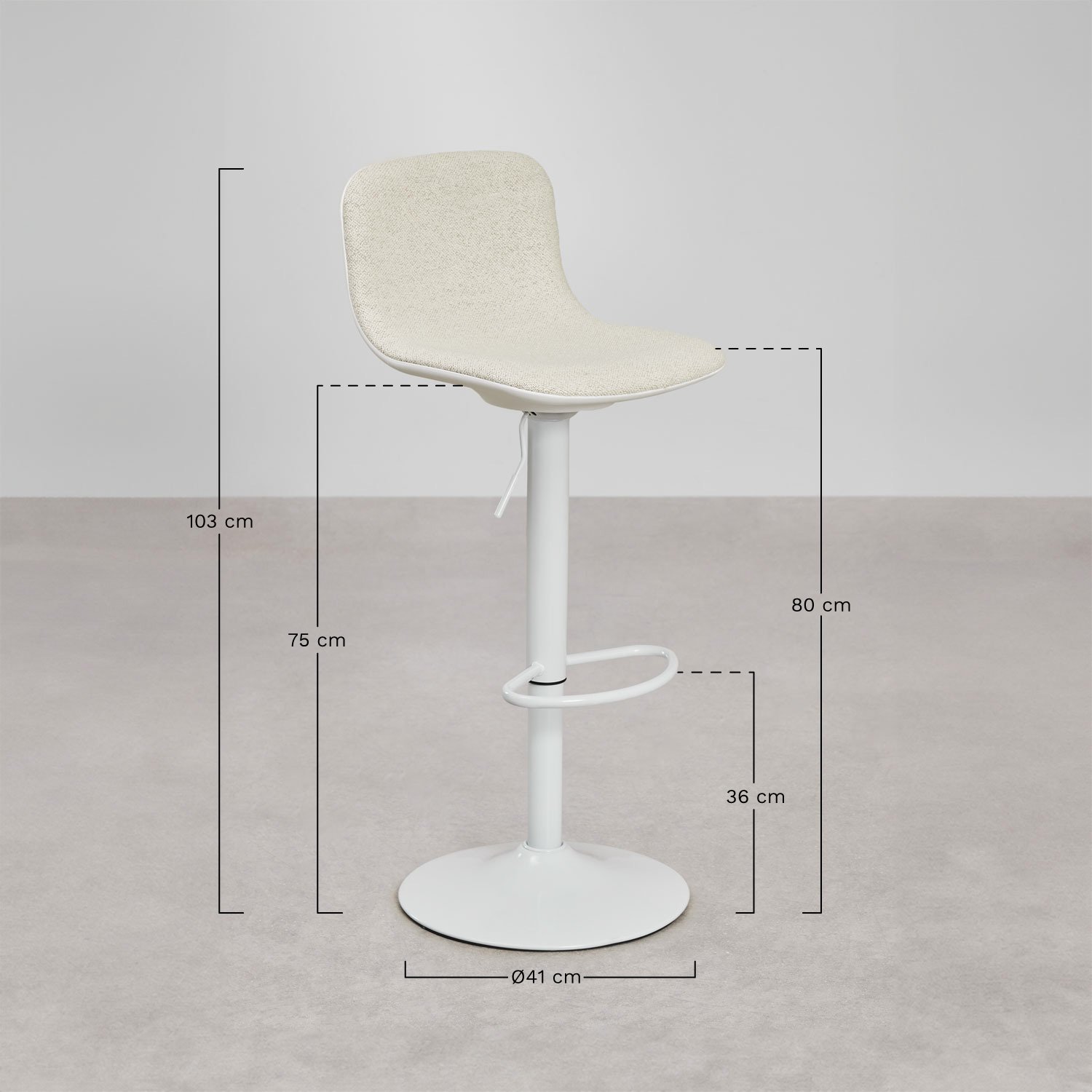 Odeon adjustable high stool in bouclé, medidas