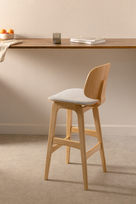 High stool 65 cm in natural finish wood and beige fabric Canada