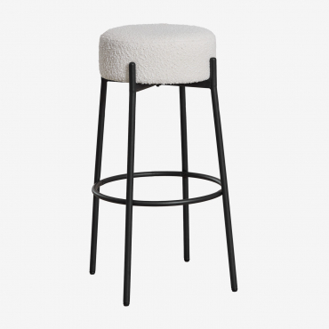 Anisa High Stool In Bouclé Fabric Matte Black & White Bouclé - Sklum