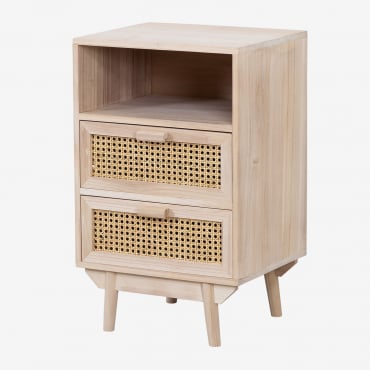 Pack Of 2 Ralik Wooden Bedside Tables With Storage Brown Natural Wood - Sklum