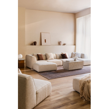 4-piece Right Chaise Longue Modular Sofa With Ottoman In Bouclé Fabric Cardea Bouclé Cream Beige - Sklum