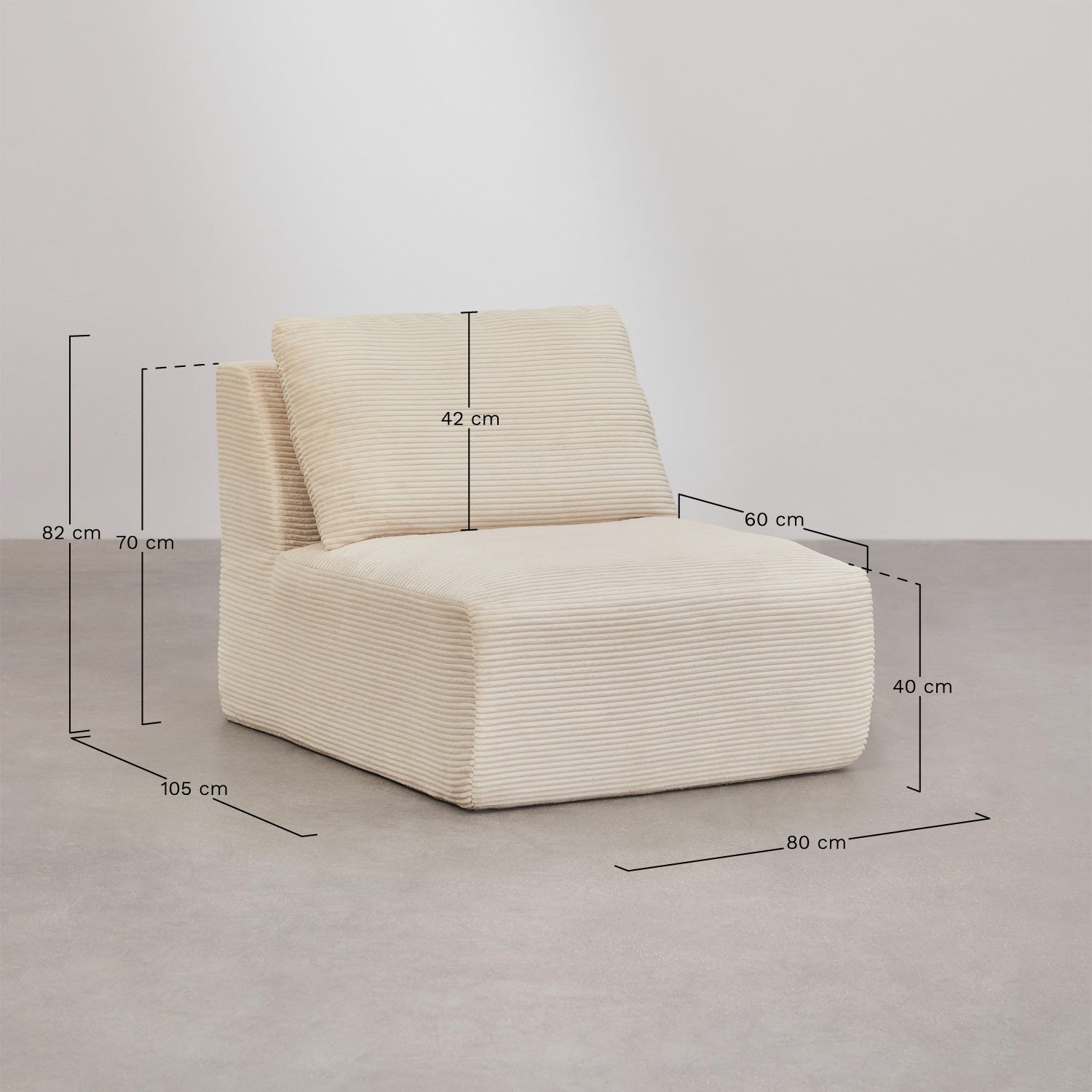 Vacuum-packed corduroy armchair Temple, medidas